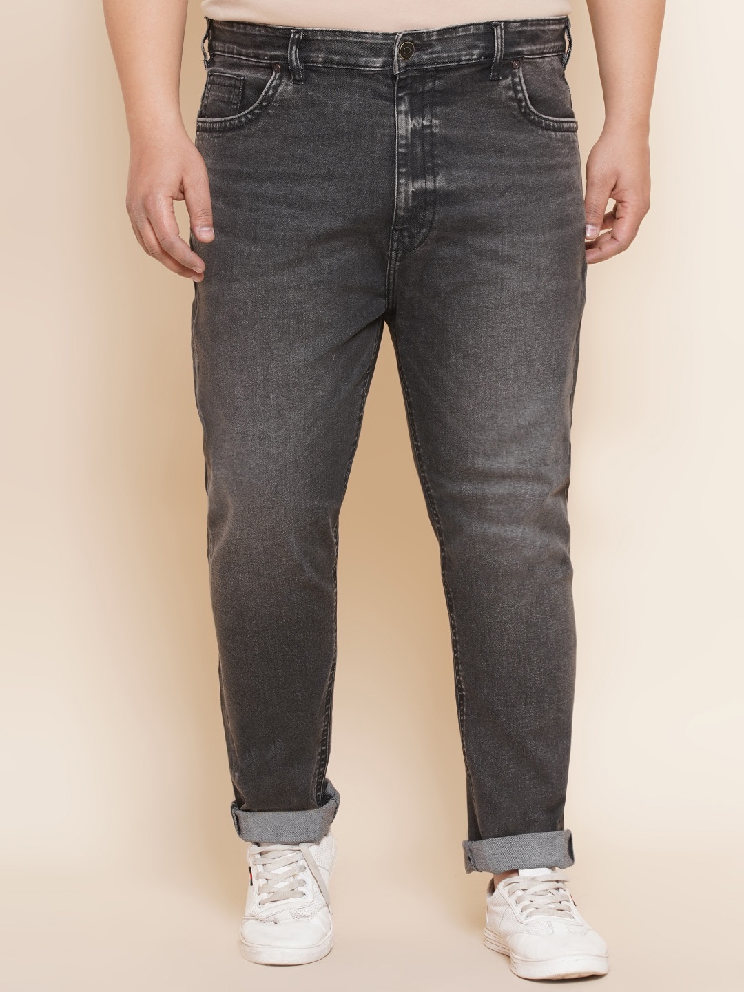 

John Pride Men Plus Size Regular Fit Light Fade Stretchable Jeans, Charcoal
