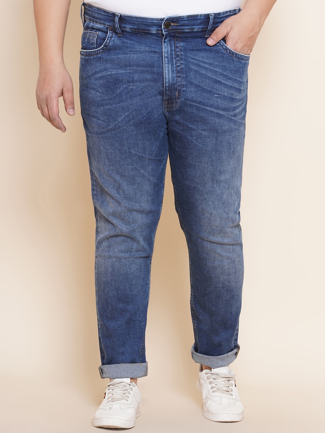 

John Pride Men Plus Size Regular Fit Light Fade Stretchable Jeans, Blue