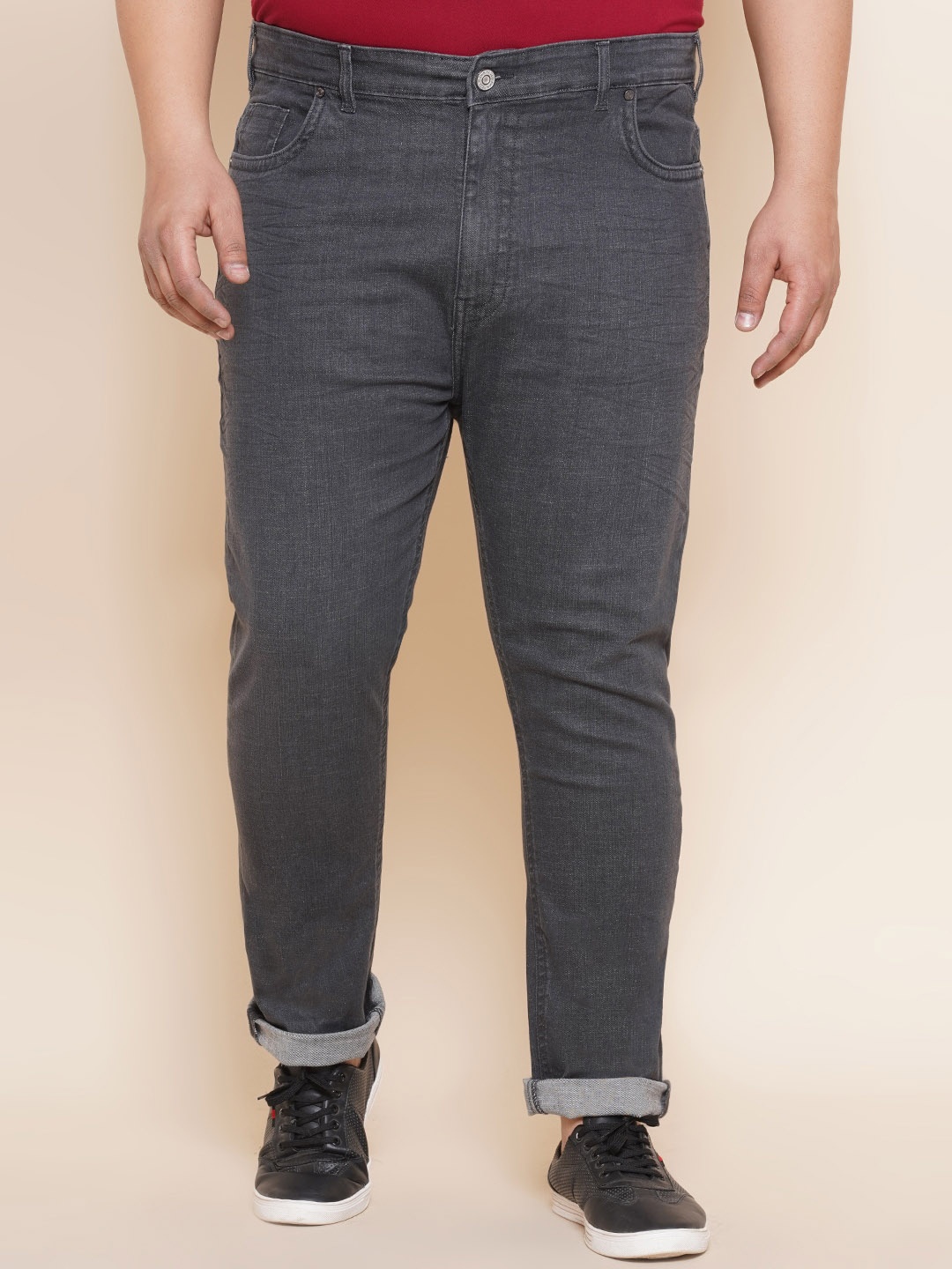 

John Pride Men Plus Size Regular Fit Stretchable Light Jeans, Charcoal