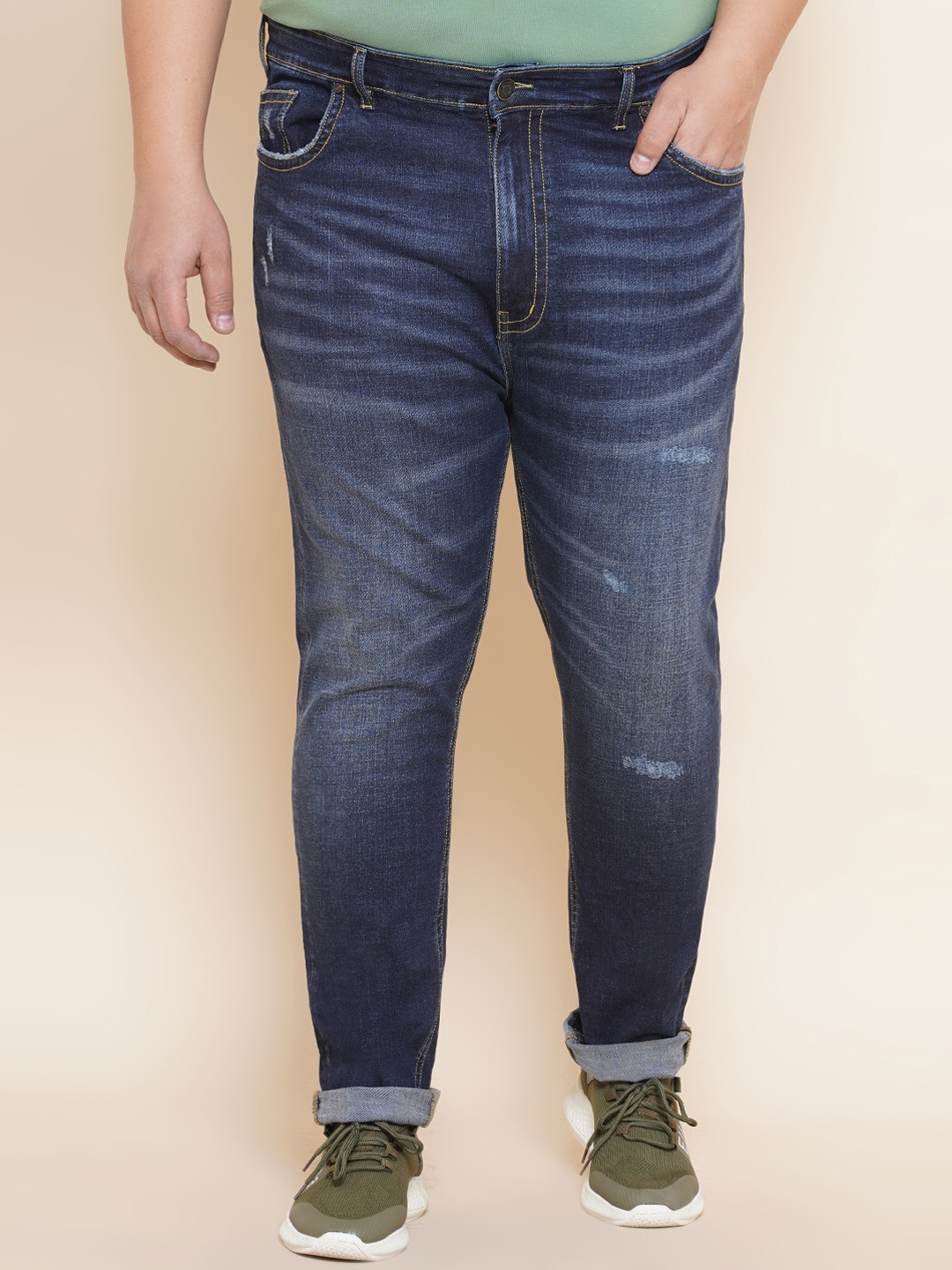

John Pride Men Plus Size Regular Fit Low Distress Light Fade Stretchable Jeans, Blue