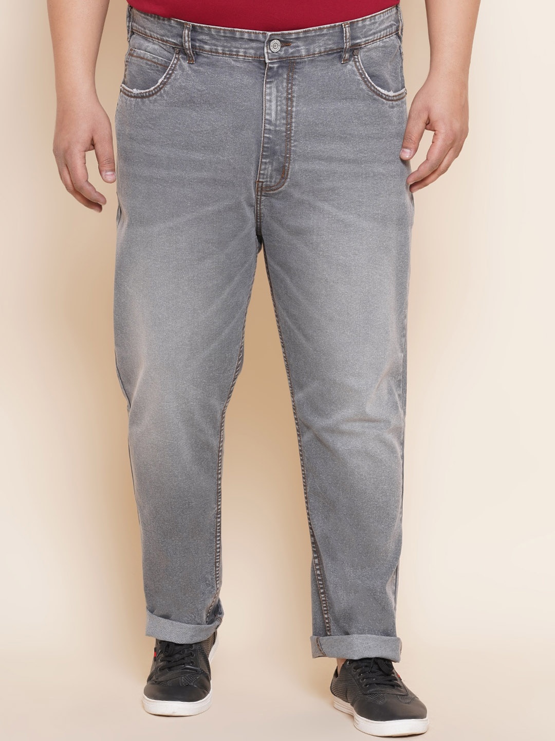 

John Pride Men Plus Size Regular Fit Heavy Fade Stretchable Jeans, Grey