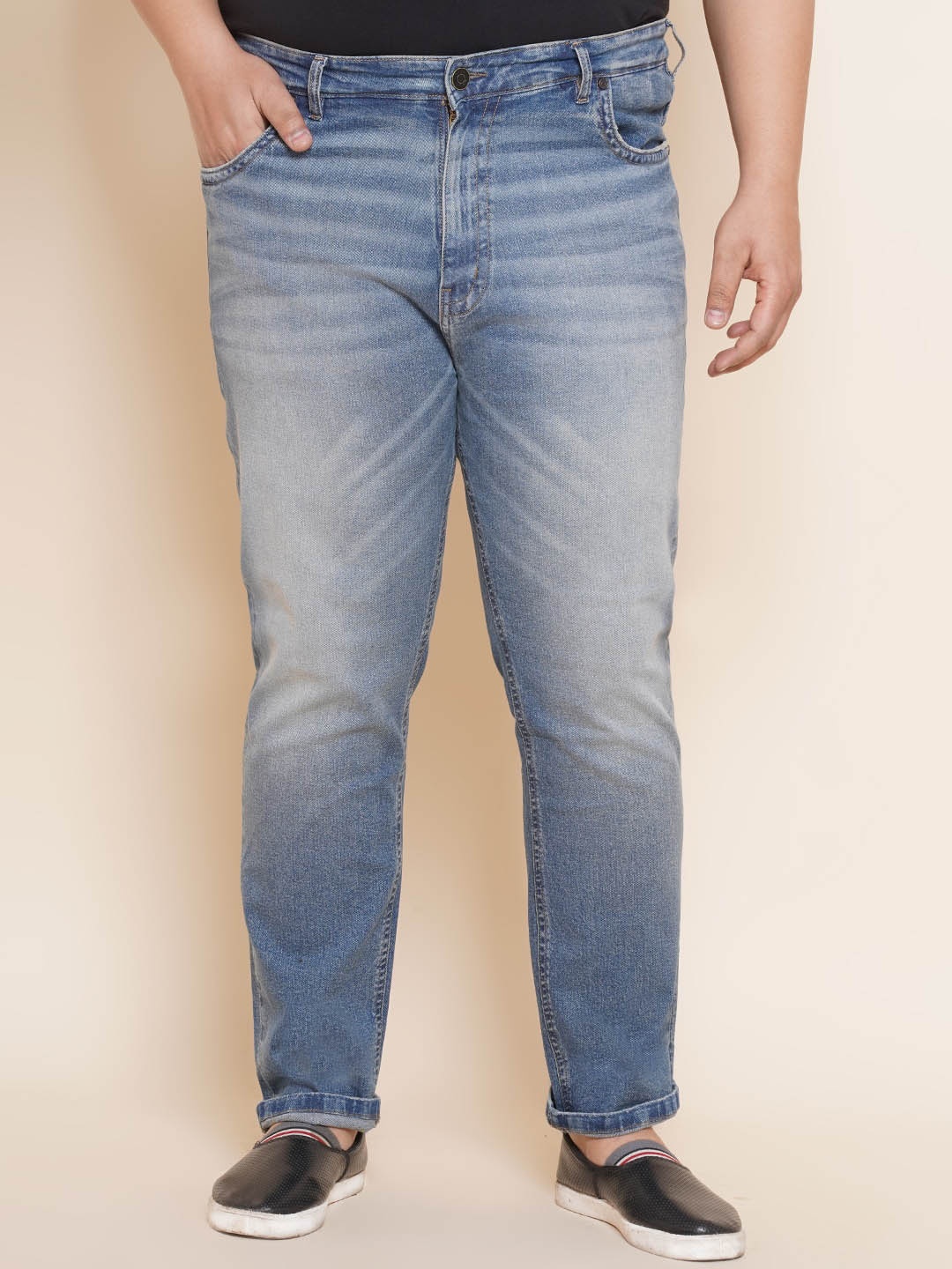 

John Pride Men Plus Size Regular Fit Heavy Fade Stretchable Jeans, Blue