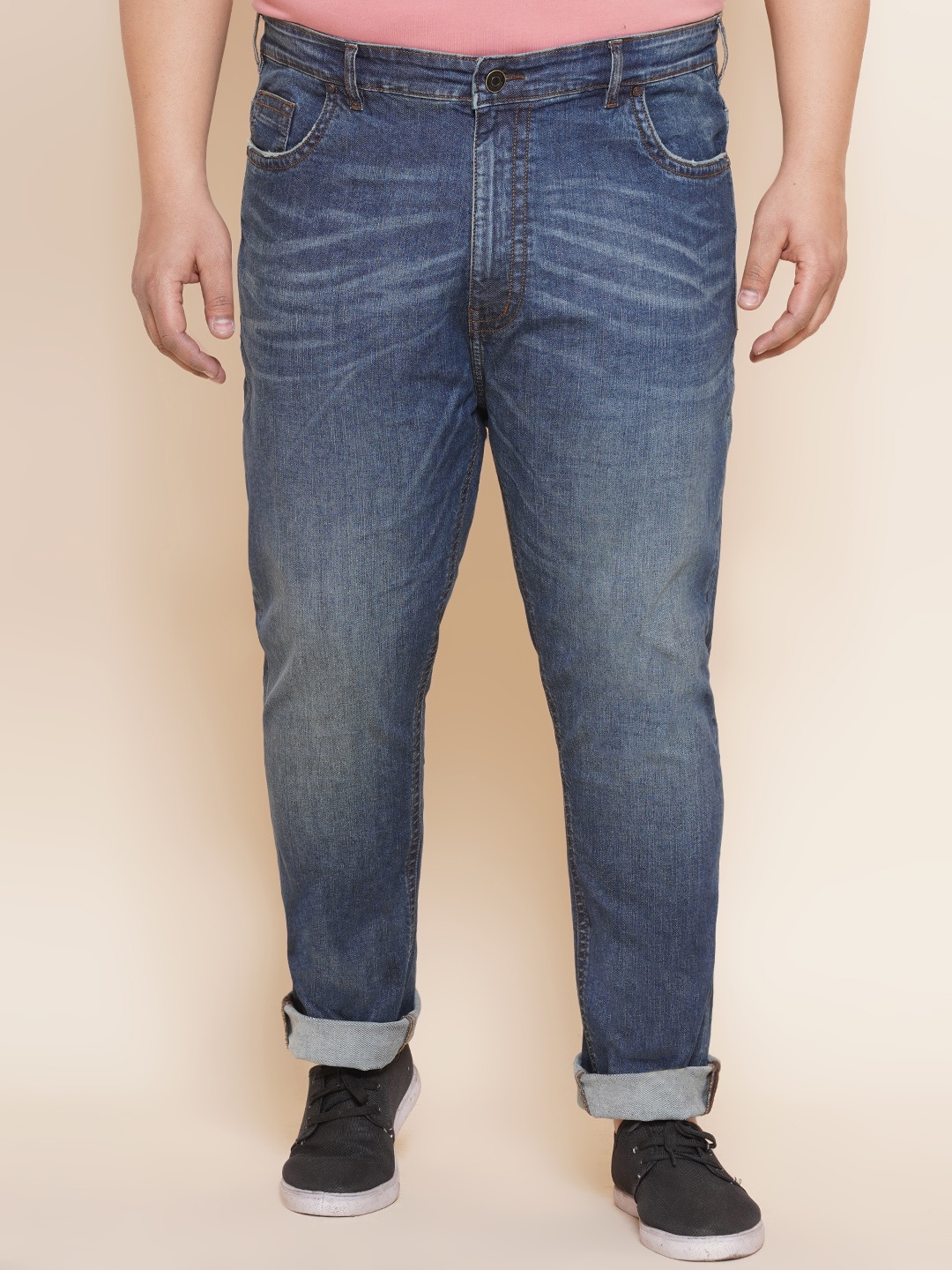 

John Pride Men Plus Size Regular Fit Light Fade Stretchable Jeans, Blue