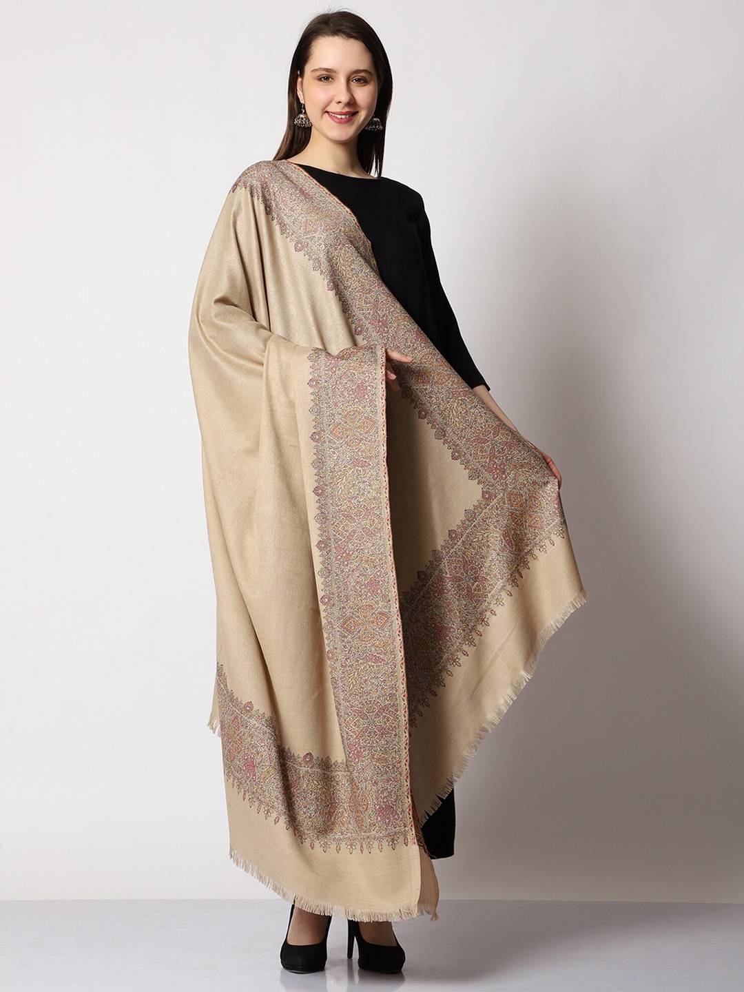 

SWI Stylish Women Ethnic Motifs Kaani Woven Design Shawl, Beige