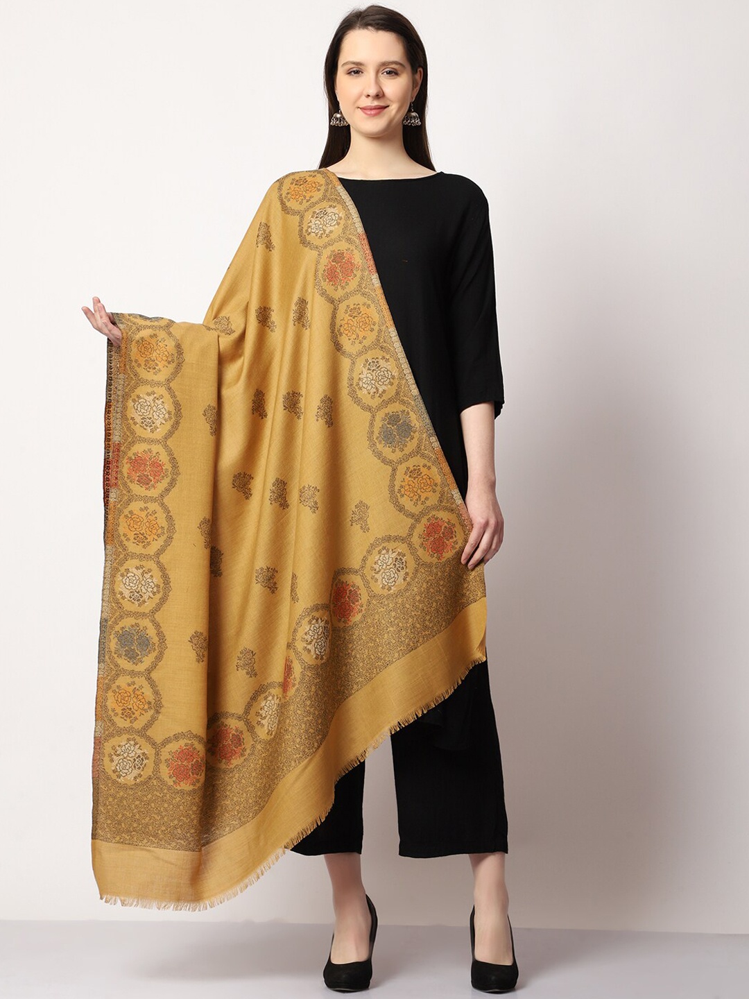 

SWI Stylish Women Paisley Kaani Woven Design Shawl, Mustard