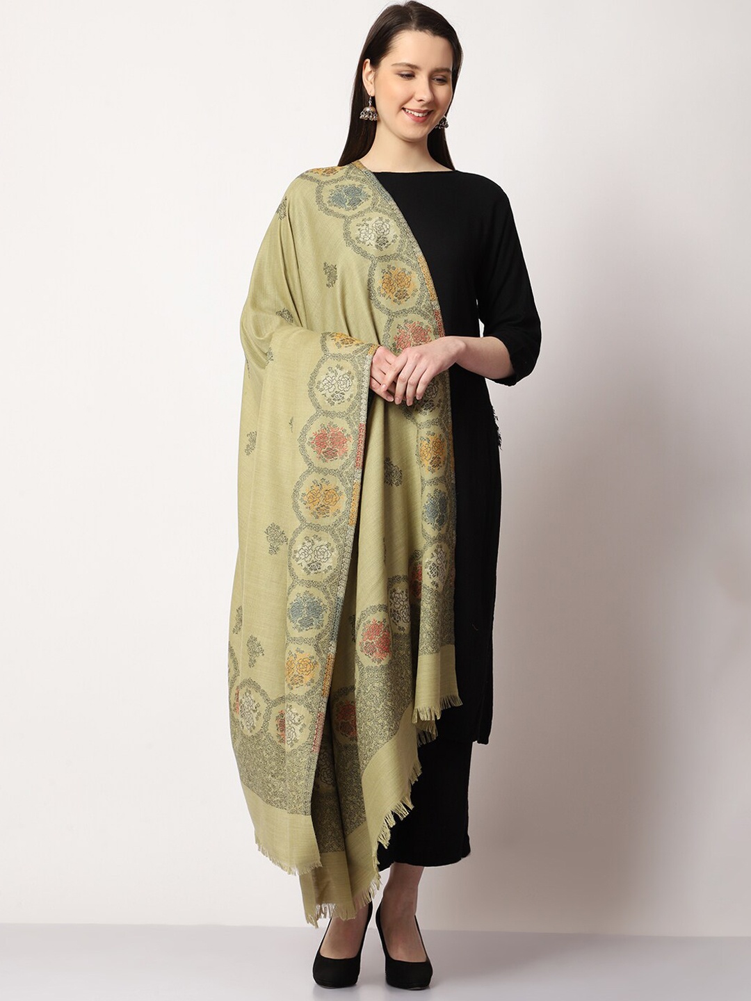 

SWI Stylish Women Ethnic Motif Woven Design Shawl, Green