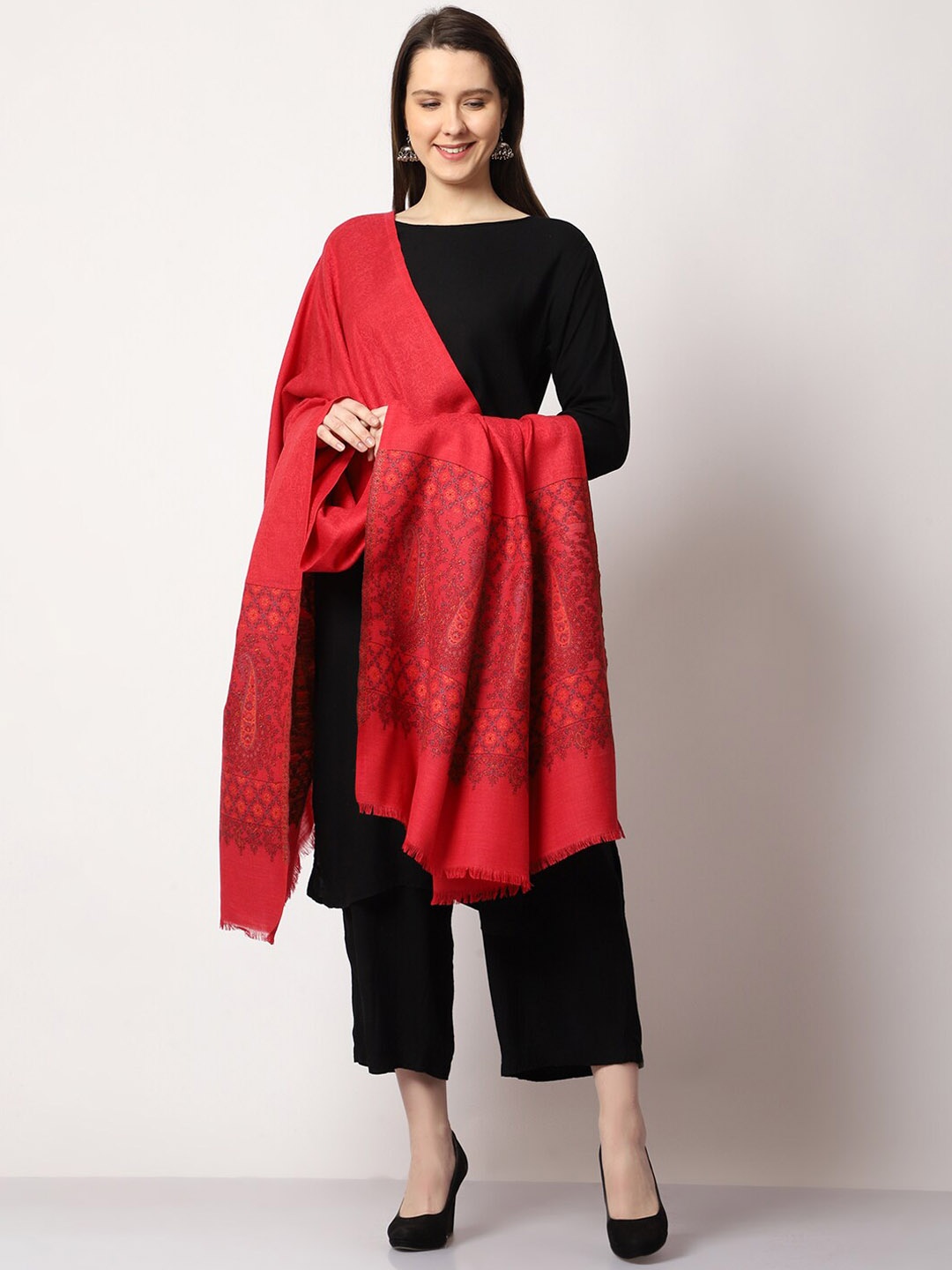 

SWI Stylish Ethnic Motif Woven Design Shawl, Pink