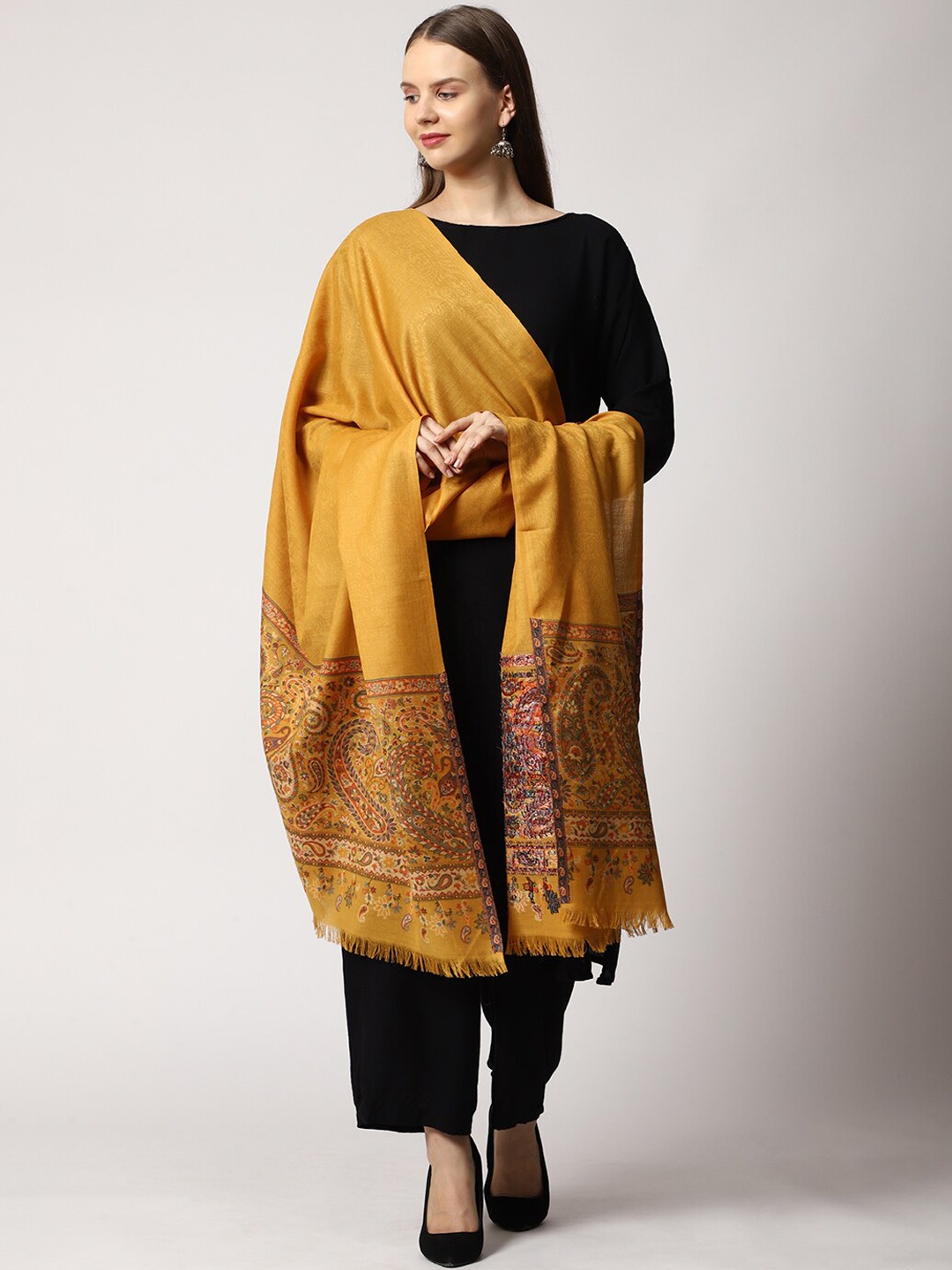 

SWI Stylish Women Paisley Kaani Woven Design Shawl, Yellow