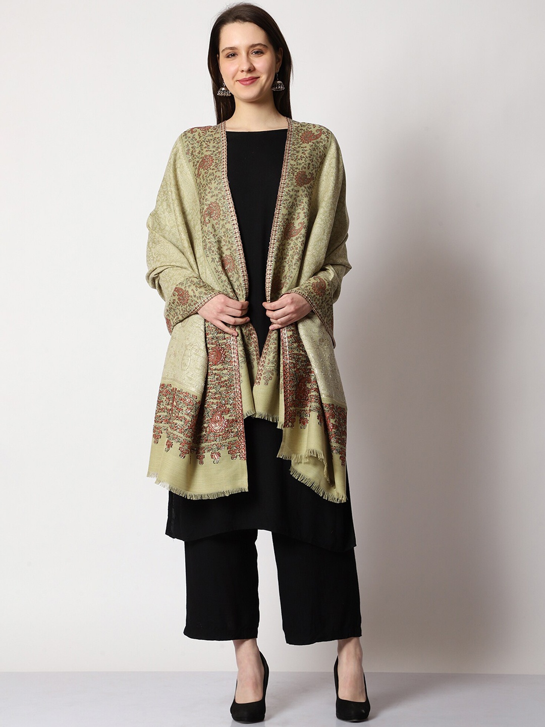 

SWI Stylish Ethnic Motif Woven Design Shawl, Green