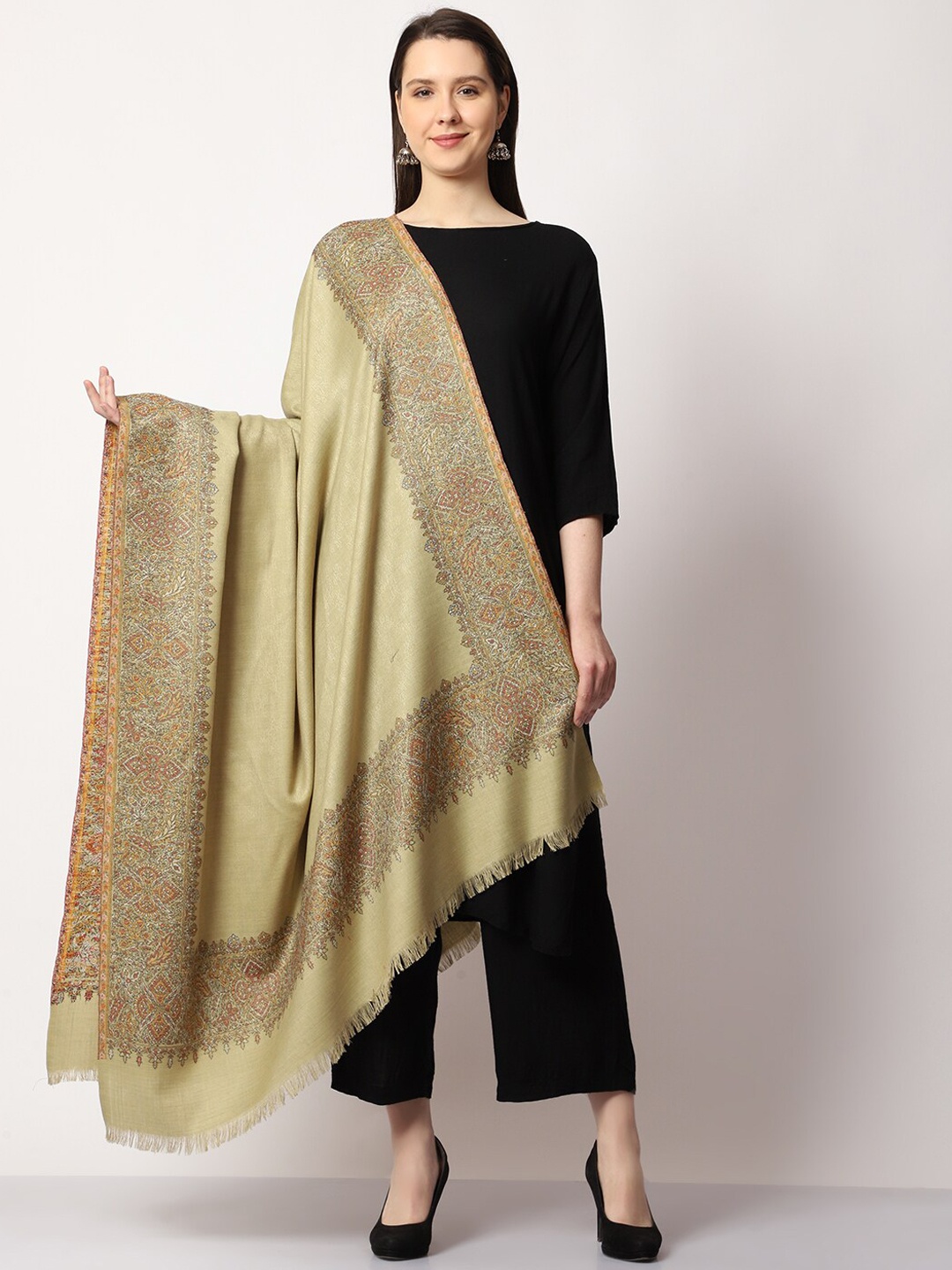 

SWI Stylish Women Paisley Kaani Woven Design Shawl, Beige