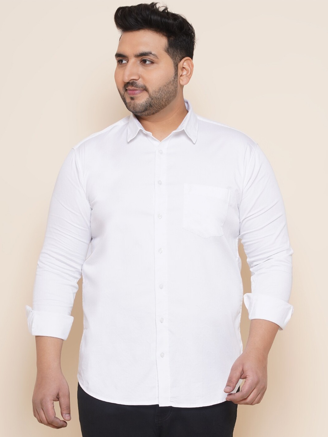 

John Pride Plus Size Stretchable Opaque Casual Satin Shirt, White
