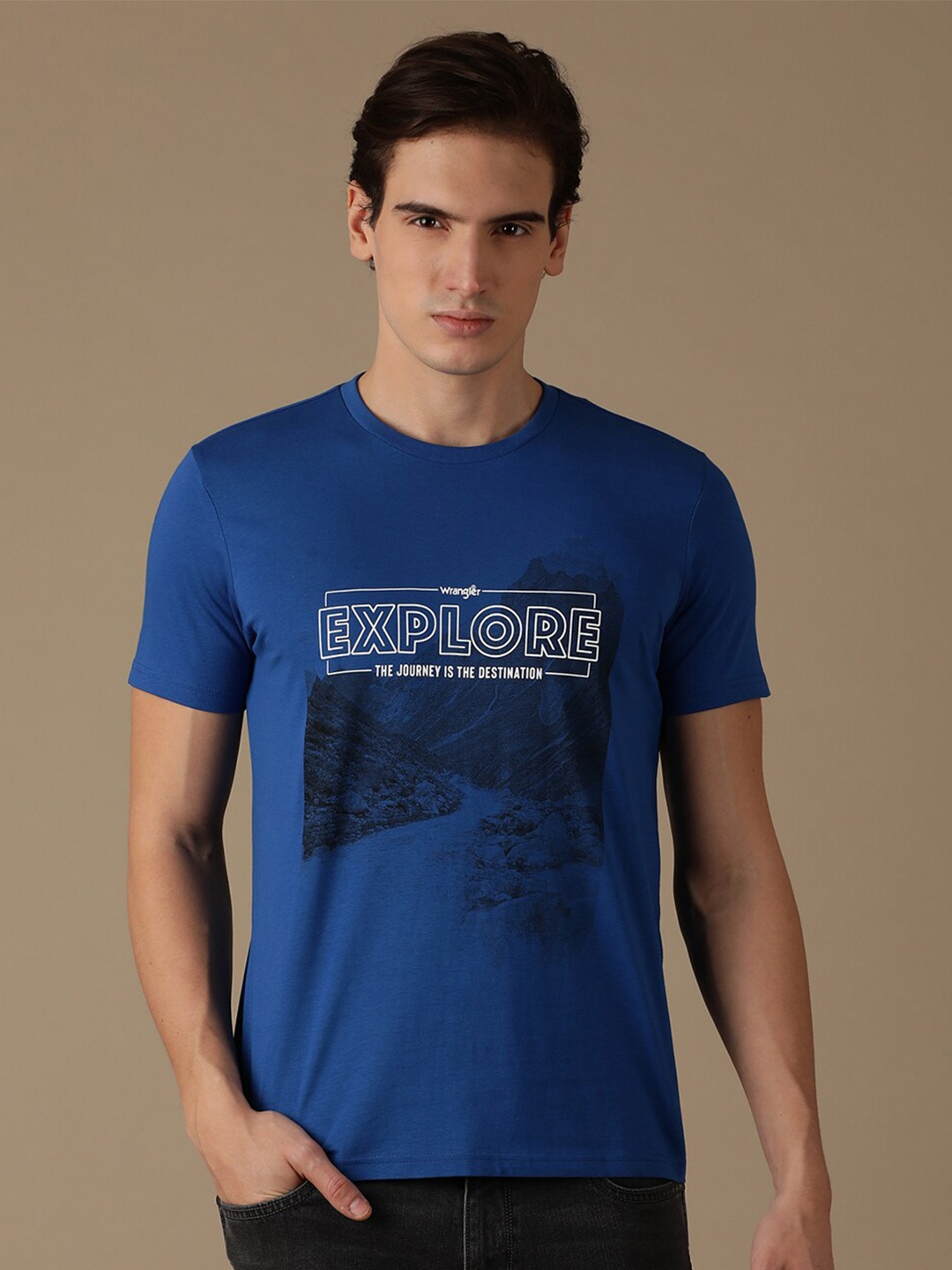 

Wrangler Typography Printed Cotton T-shirt, Blue