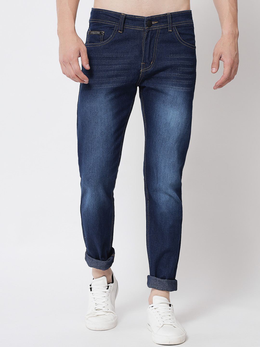 

UNITED DENIM Men Slim Fit Heavy Fade Shrink Proof Stretchable Jeans, Blue
