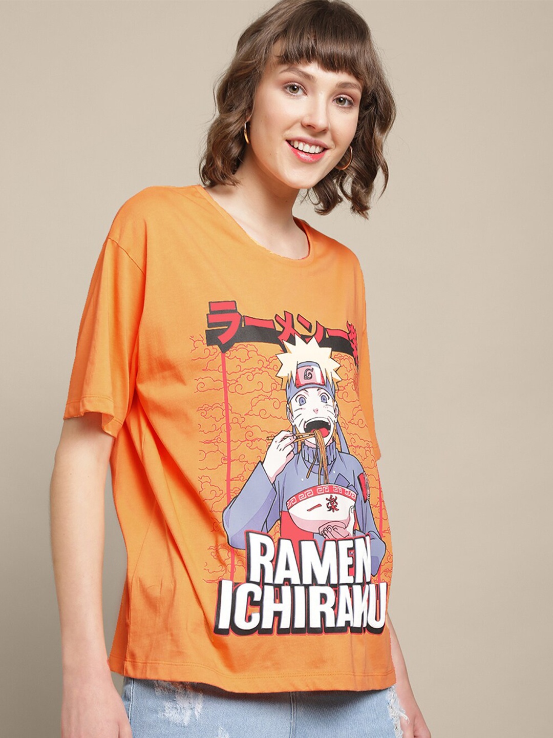

Free Authority Naruto Printed Drop-Shoulder Sleeves Cotton T-Shirt, Orange