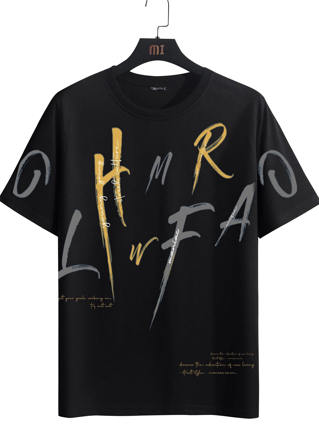 

JUMPCUTS Typography Printed Cotton T-shirt, Black