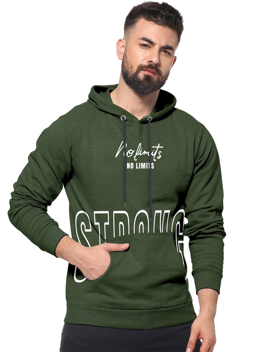 

JUMPCUTS Typography Printed Hooded Cotton Sweatshirt, Olive