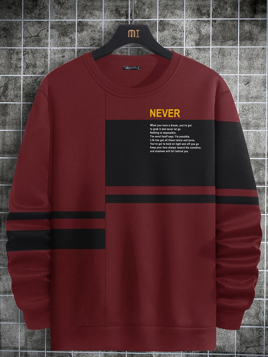 

JUMPCUTS Typography Printed Long Sleeves Cotton Slim Fit T-shirt, Maroon
