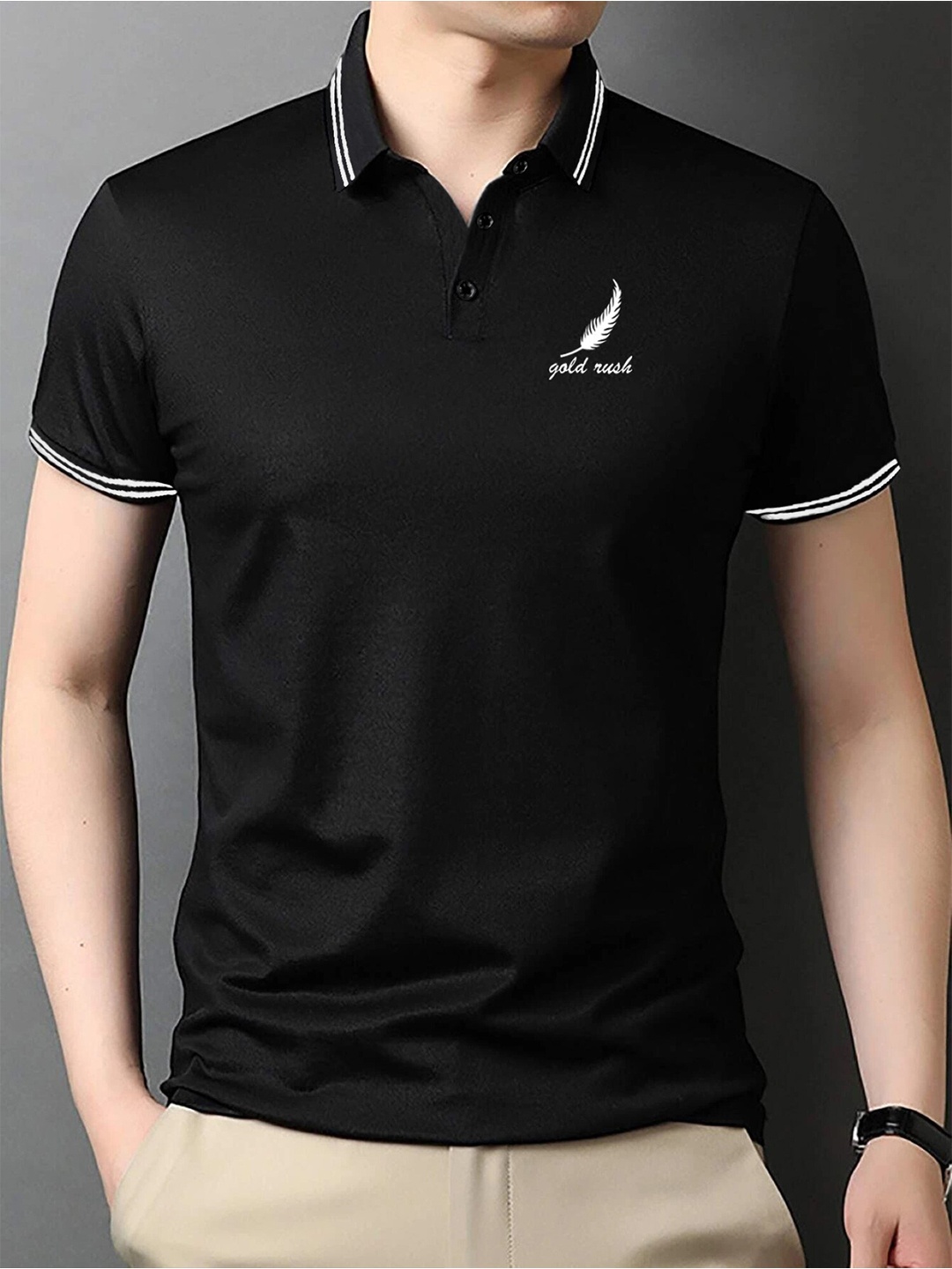 

JUMPCUTS Polo Collar Cotton Slim Fit T-shirt, Black