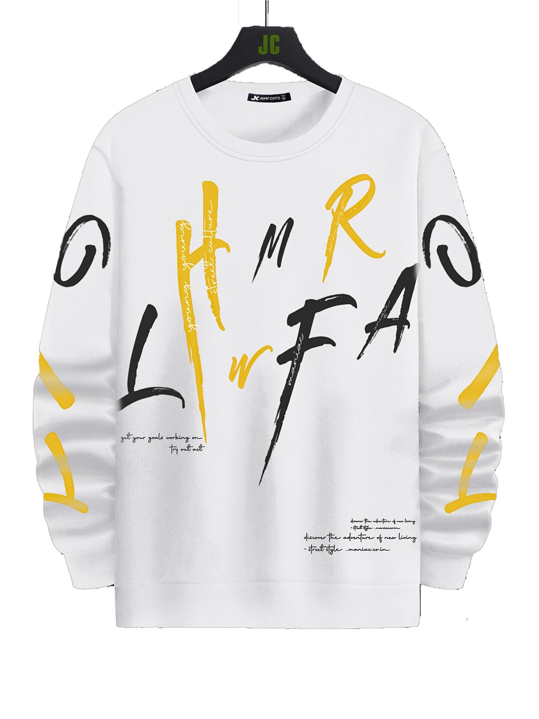 

JUMPCUTS Typography Printed Long Sleeve Cotton T-shirt, White