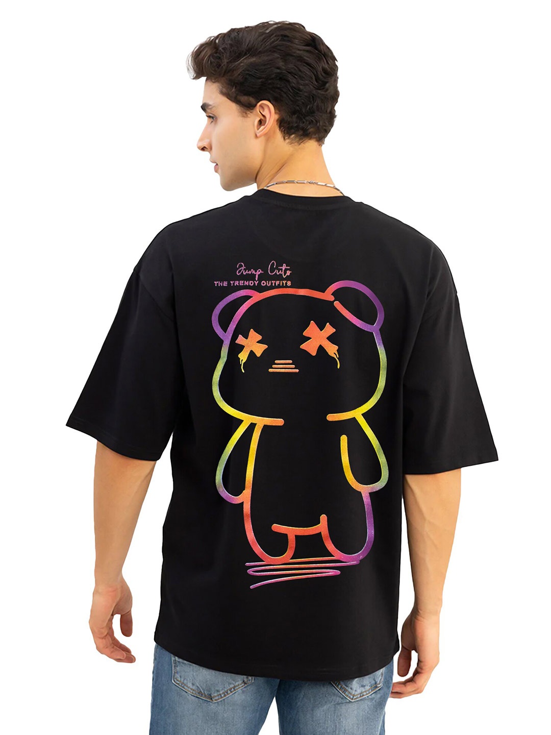 

JUMPCUTS Graphic Printed Boxy Cotton T-shirt, Black