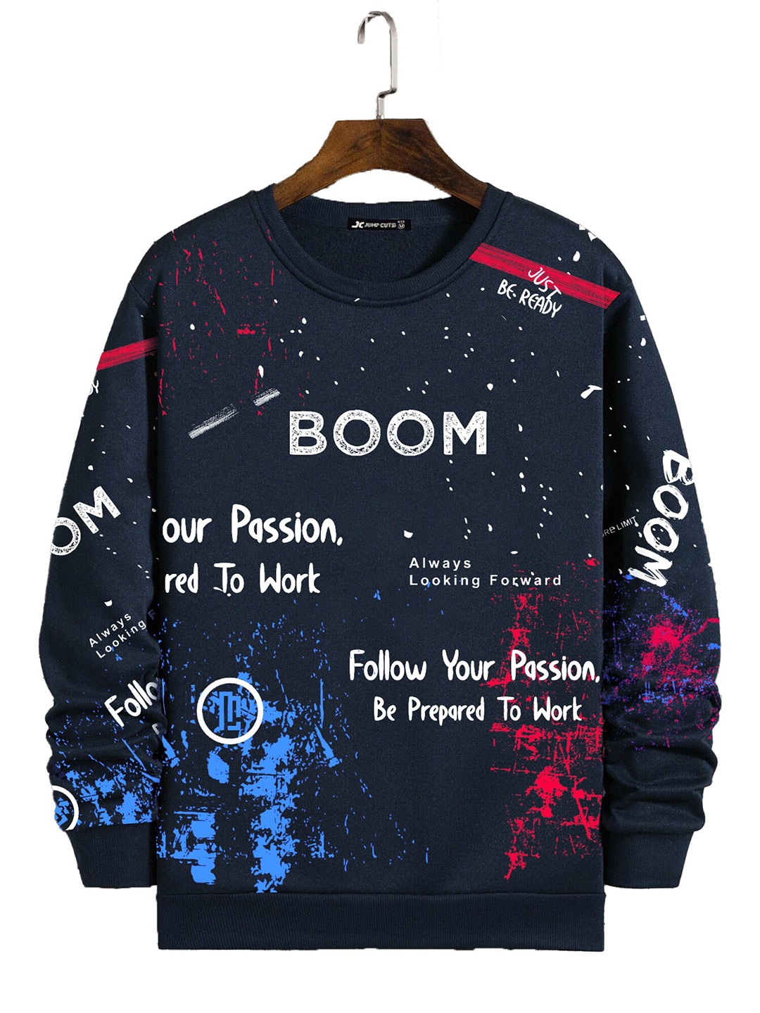 

JUMPCUTS Typography Printed Cotton Slim Fit T-shirt, Navy blue