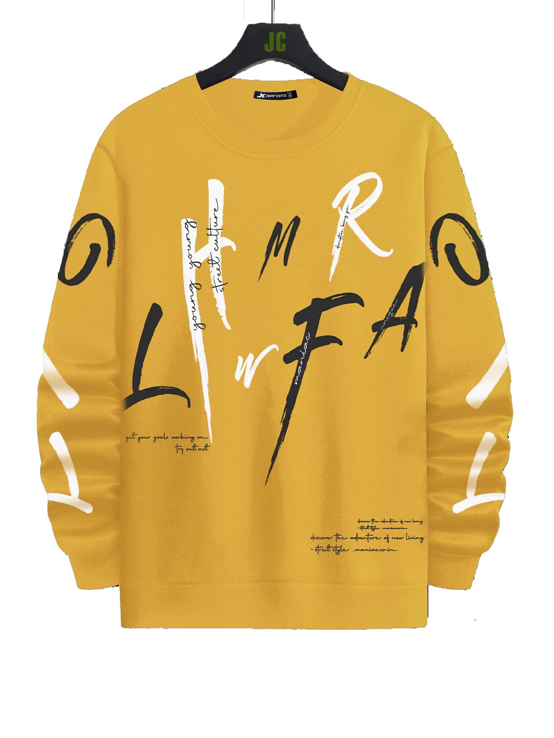 

JUMPCUTS Typography Printed Long Sleeve Cotton T-shirt, Mustard