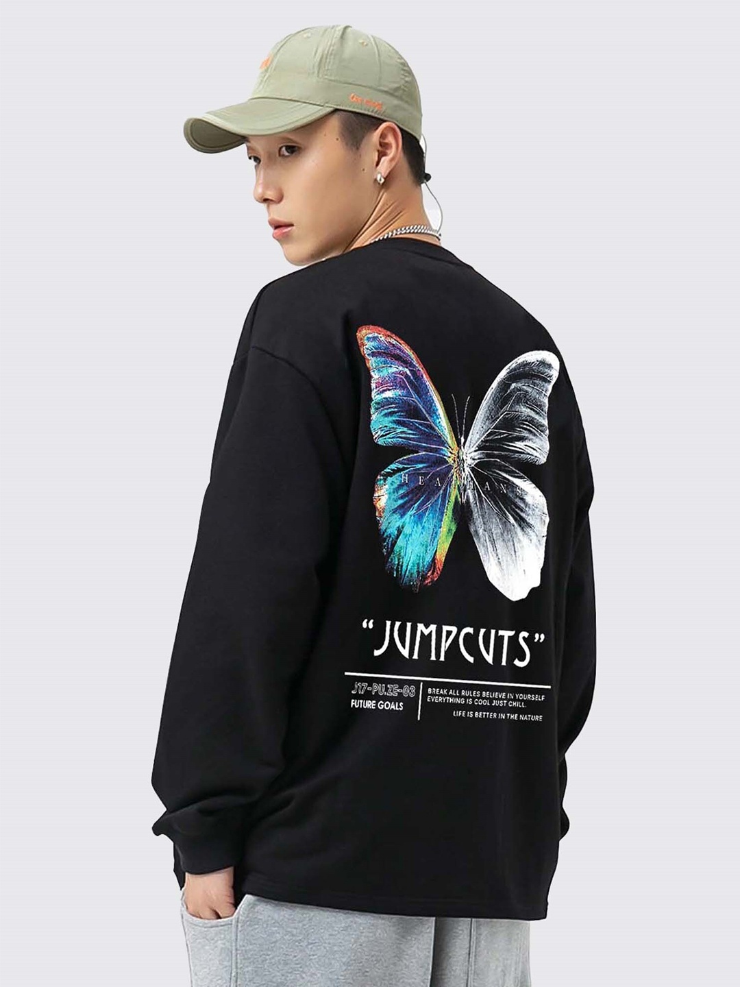 

JUMPCUTS Men Printed Round Neck Boxy T-shirt, Black