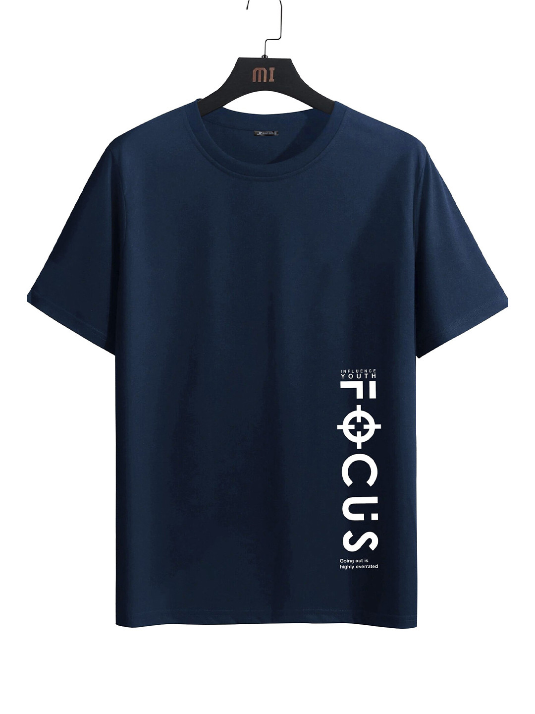 

JUMPCUTS Typography Printed Cotton Slim Fit T-shirt, Navy blue