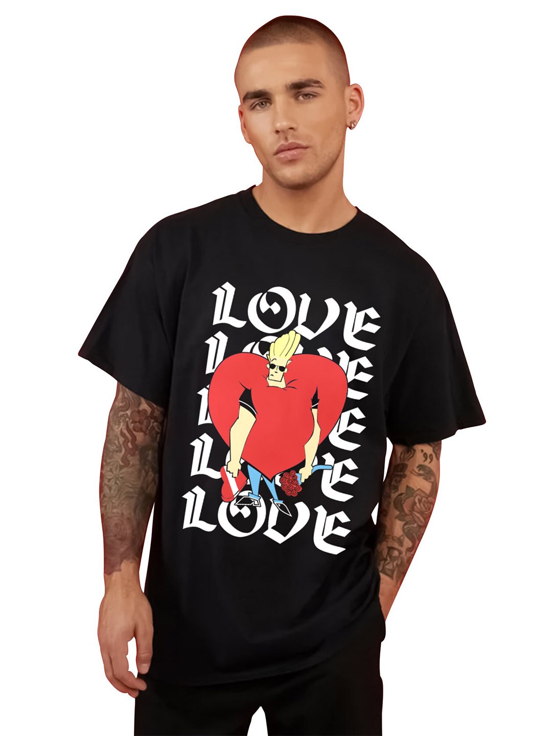

JUMPCUTS Typography Printed Cotton Boxy T-shirt, Black