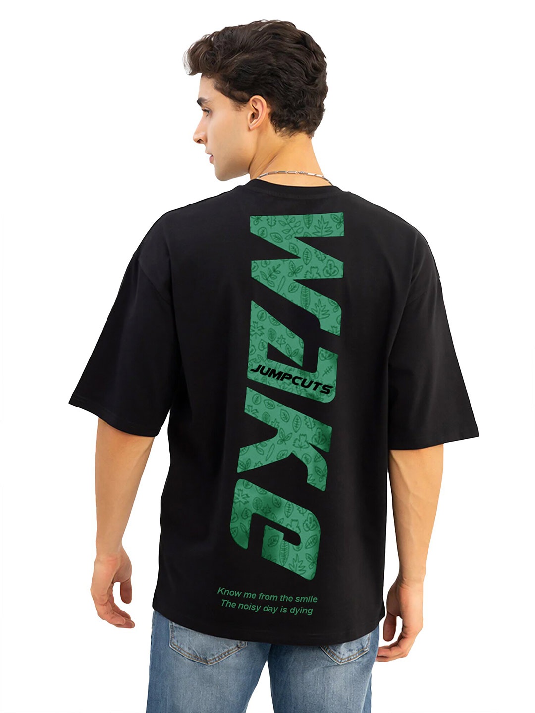 

JUMPCUTS Typography Printed Cotton Boxy T-shirt, Black
