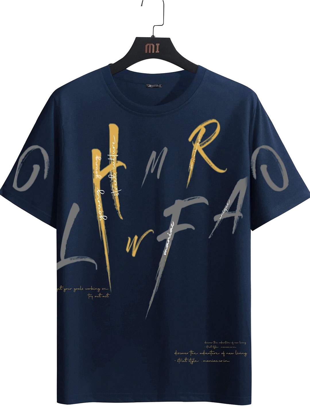 

JUMPCUTS Typography Printed Cotton Slim Fit T-shirt, Navy blue