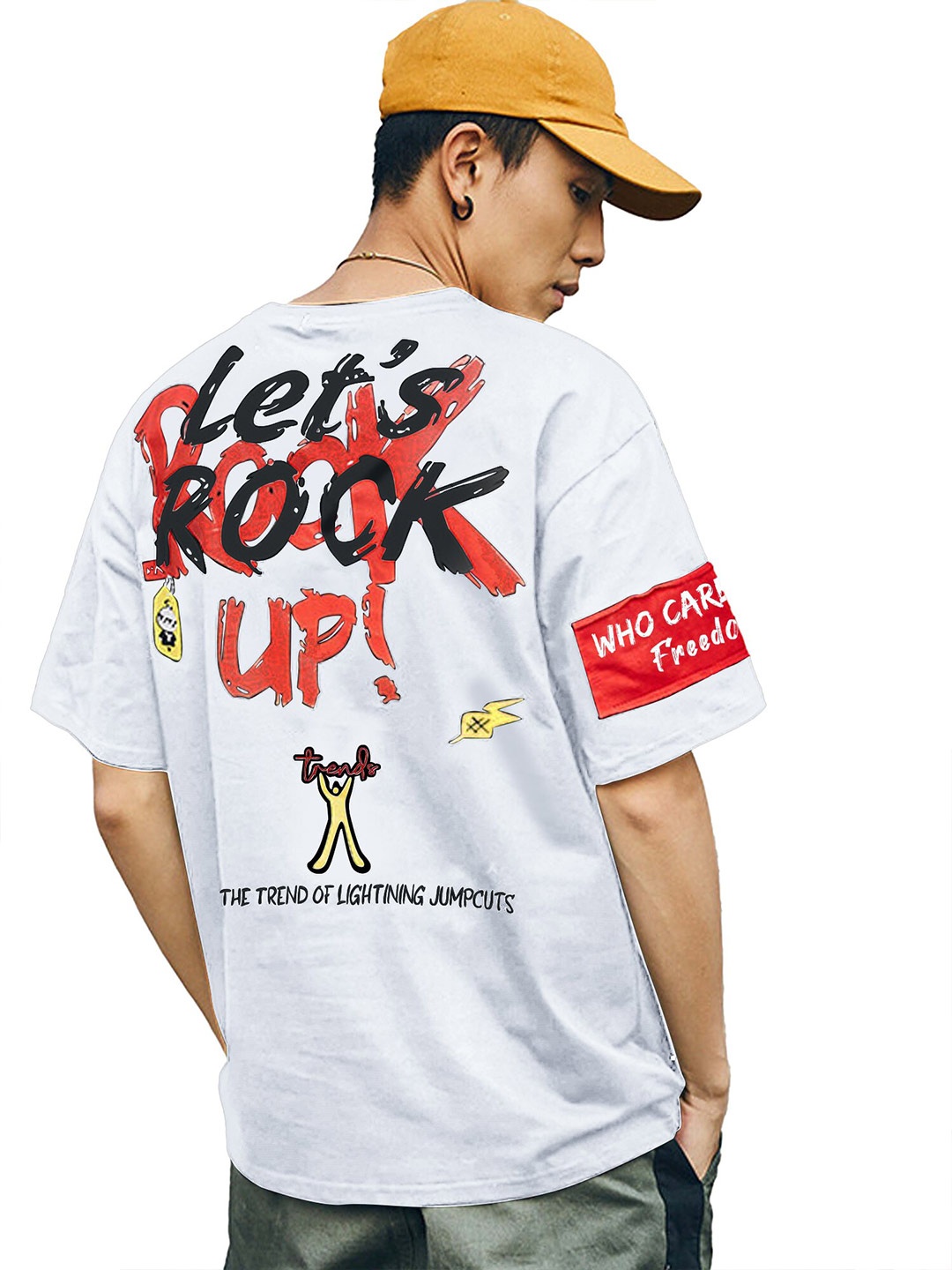 

JUMPCUTS Typography Printed Cotton Boxy T-shirt, White