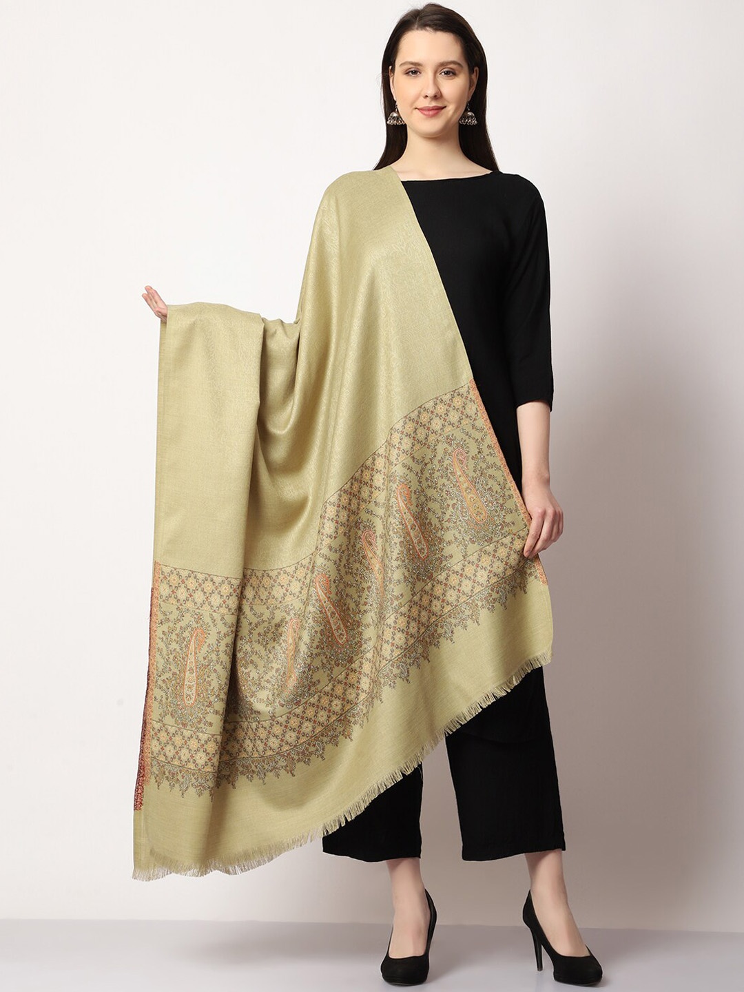

SWI Stylish Women Paisley Kaani Woven Design Shawl, Beige