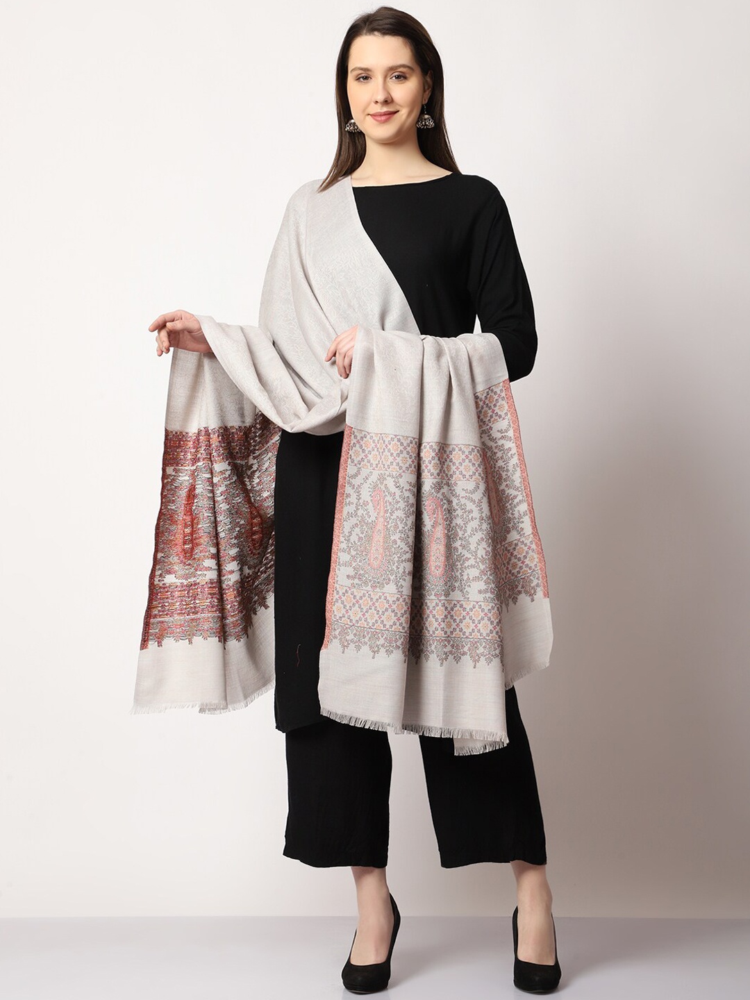 

SWI Stylish Women Paisley Kaani Woven Design Shawl, Grey