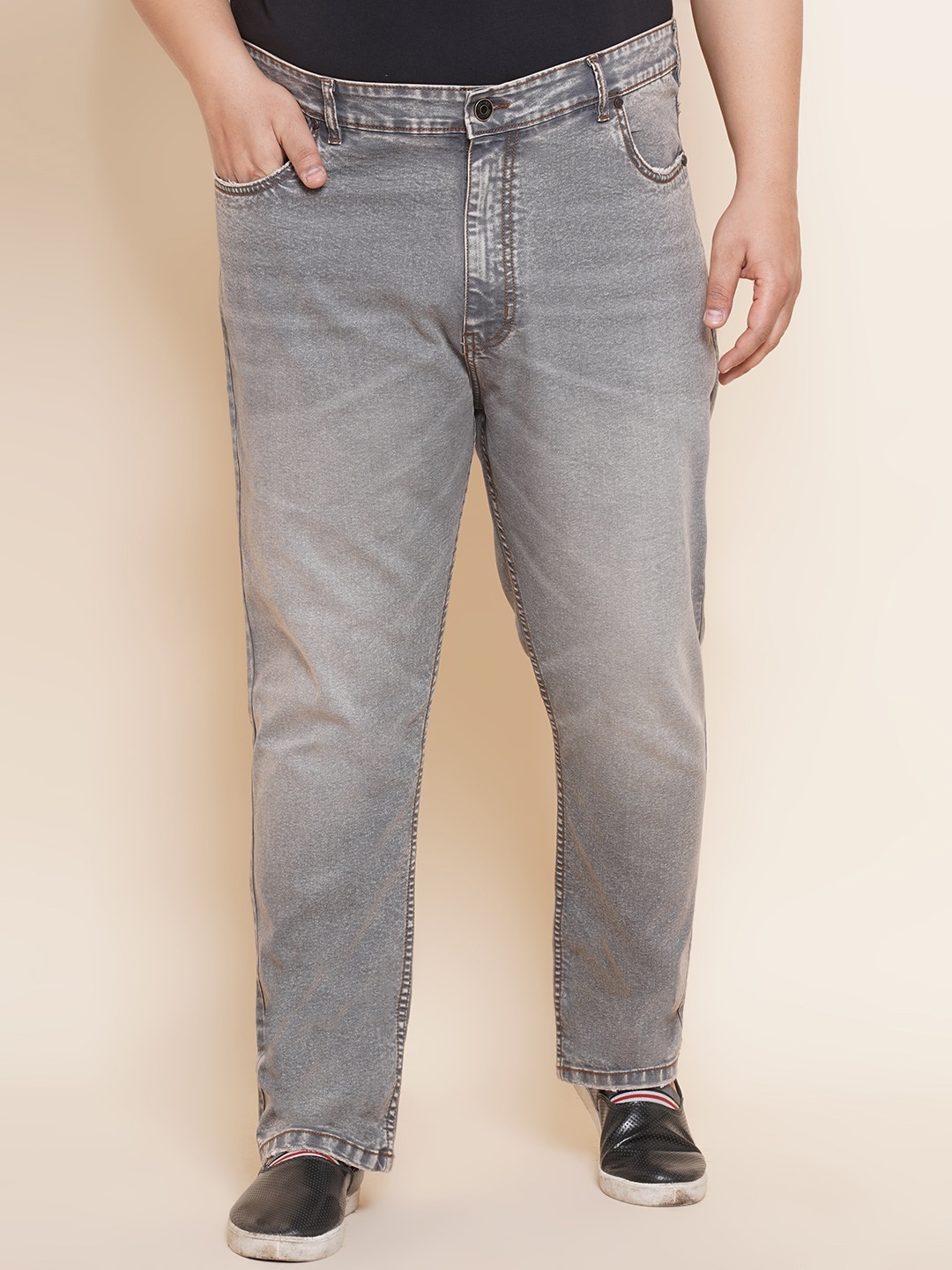 

John Pride Men Plus Size Regular Fit Heavy Fade Stretchable Jeans, Grey