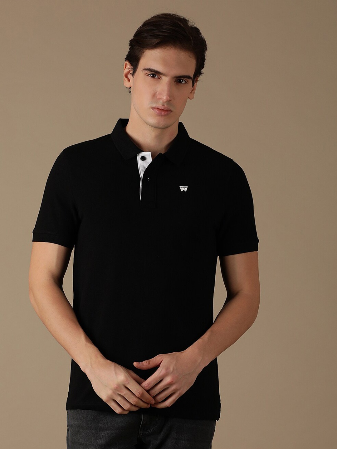 

Wrangler Polo Collar Cotton T-shirt, Black