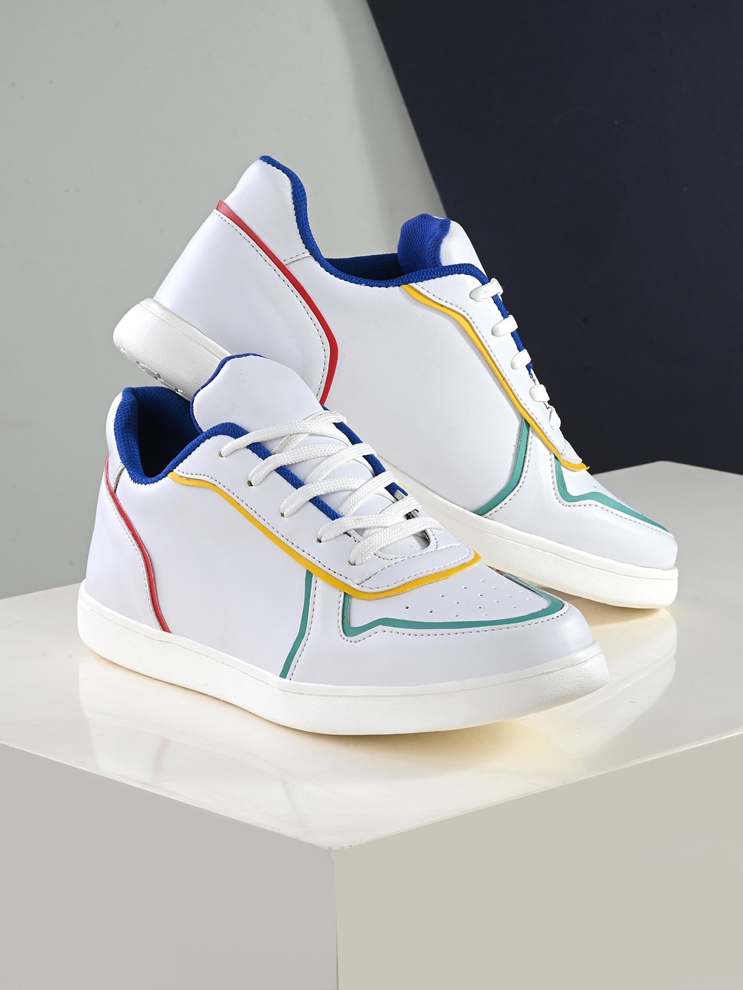

Kook N Keech Men White & Blue Perforations Comfort Insol Basics Sneakers