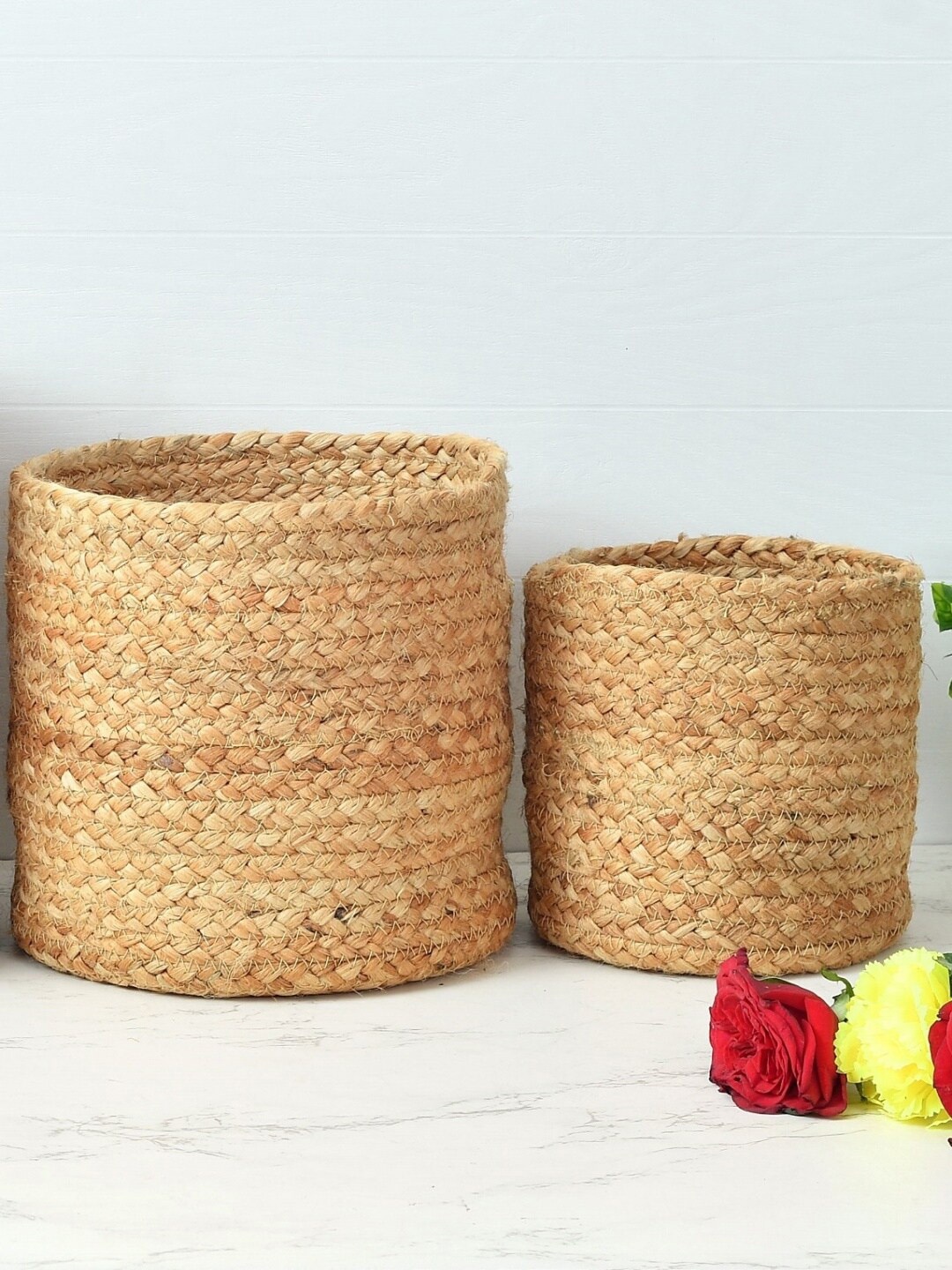 

Homefab India Beige 2 Pieces Braided Woven Jute Planter Baskets