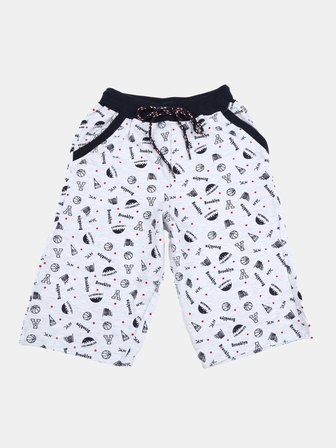 

V-Mart Boys Mid-Rise Conversational Printed Outdoor Single Jersey Cotton Shorts, Grey