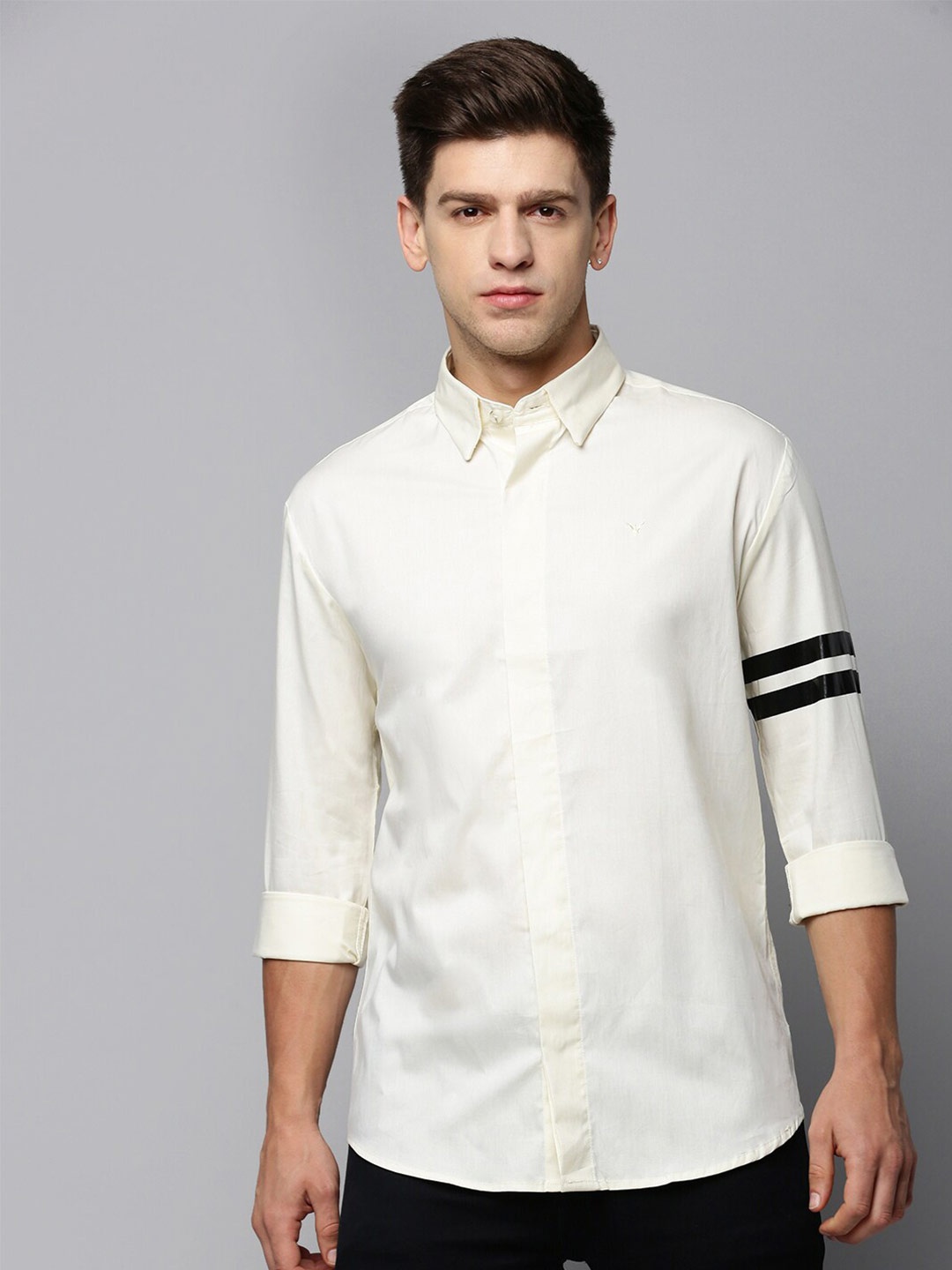 

SHOWOFF Mandarin Collar Comfort Cotton Casual Shirt, Cream