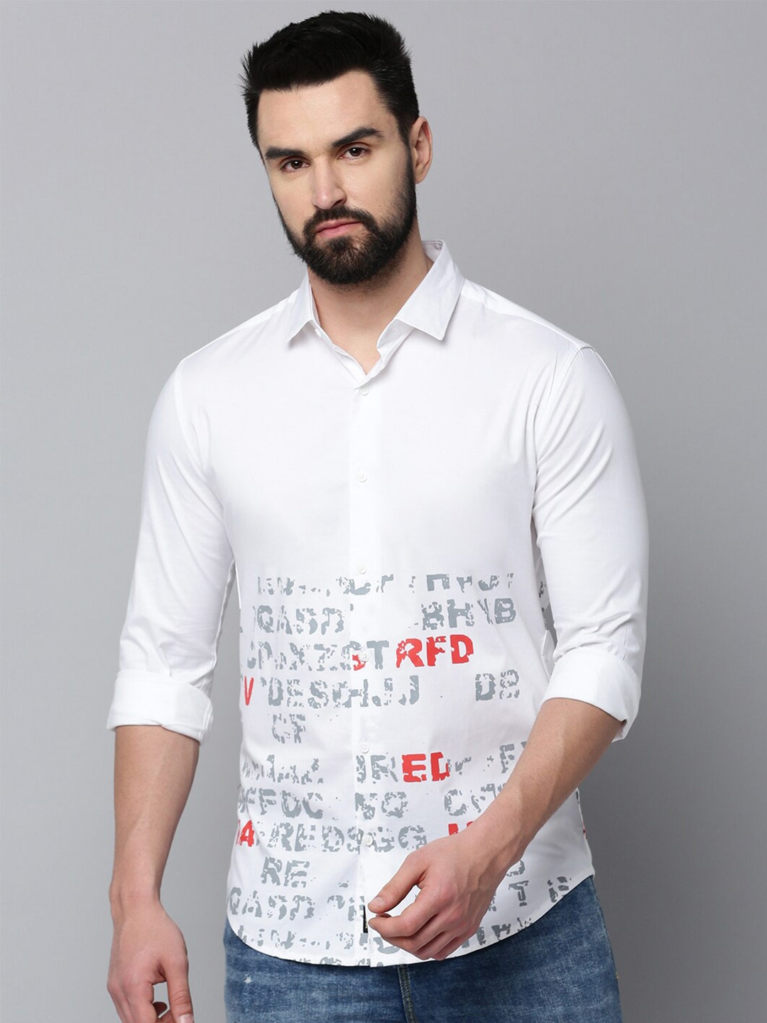 

SHOWOFF Comfort Typography Printed Linen Casual Shirt, White