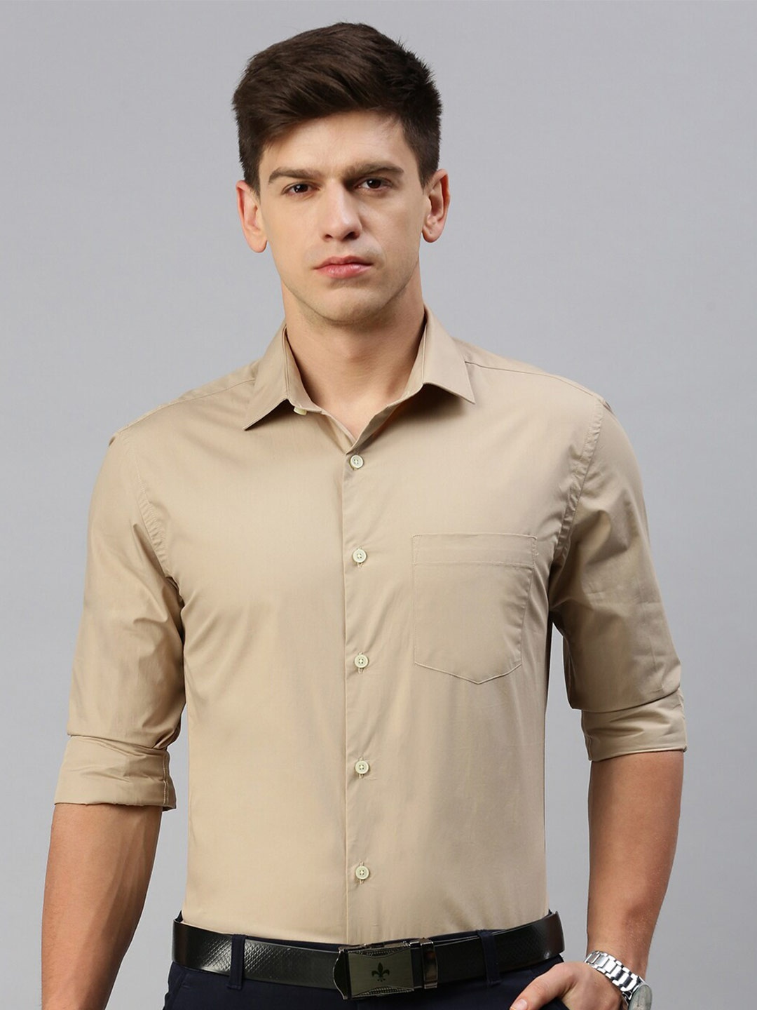 

SHOWOFF Smart Fit Cotton Formal Shirt, Khaki