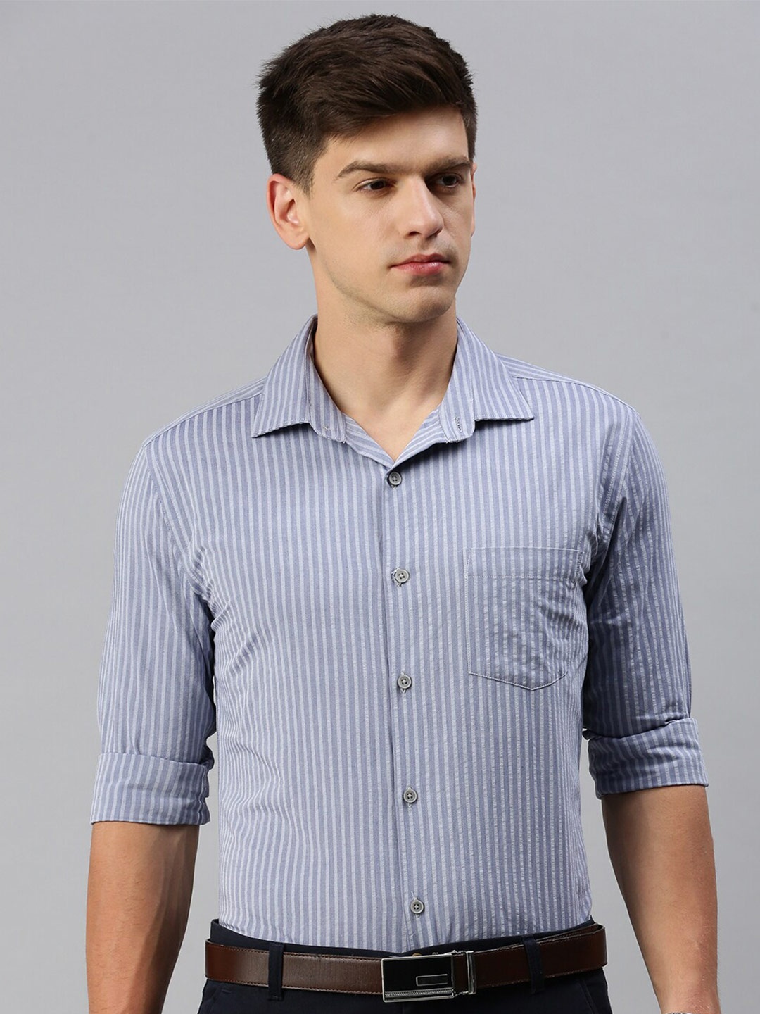 

SHOWOFF Striped Spread Collar Long Sleeves Comfort Cotton Formal Shirt, Blue