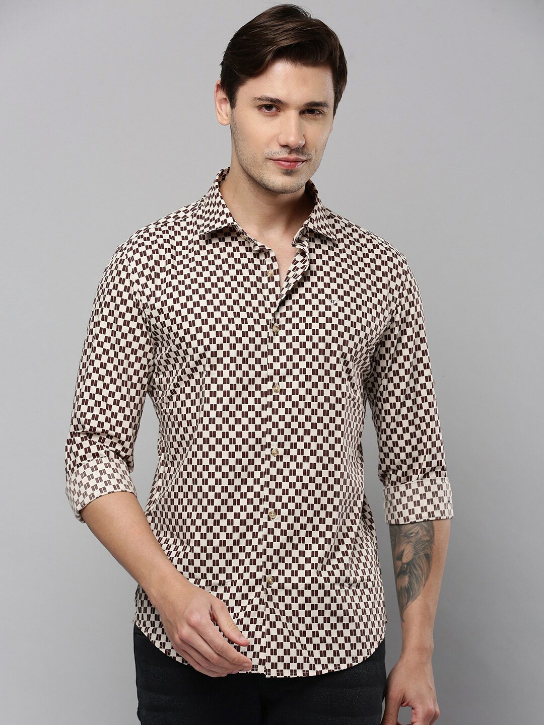 

SHOWOFF Comfort Geometric Printed Cotton Casual Shirt, Beige