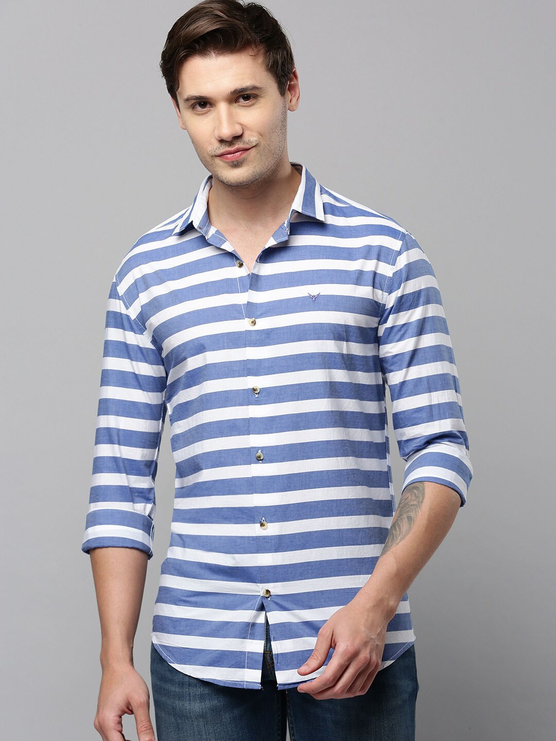 

SHOWOFF Horizontal Striped Spread Collar Long Sleeves Comfort Cotton Casual Shirt, White