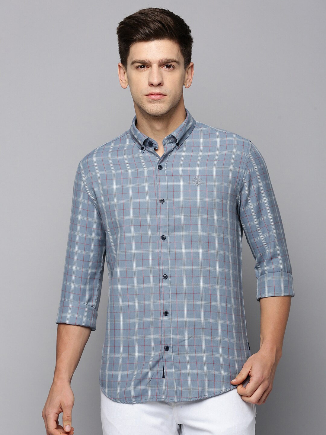

SHOWOFF Comfort Tartan Checked Button-Down Collar Cotton Casual Shirt, Grey