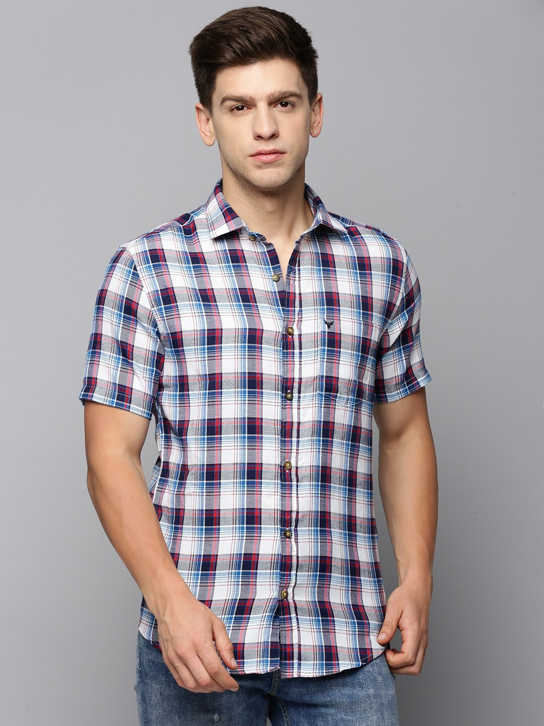 

SHOWOFF Comfort Tartan Checked Cotton Casual Shirt, White