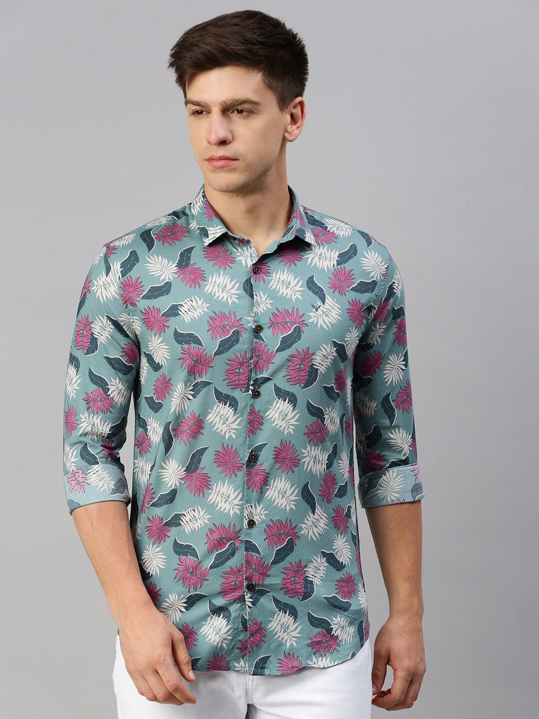 SHOWOFF Comfort Tropical Printed Cotton Casual Shirt, Sea green