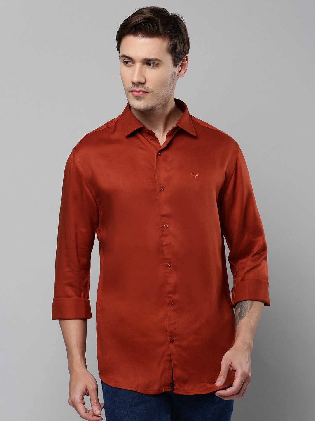 

SHOWOFF Comfort Spread Collar Cotton Casual Shirt, Rust