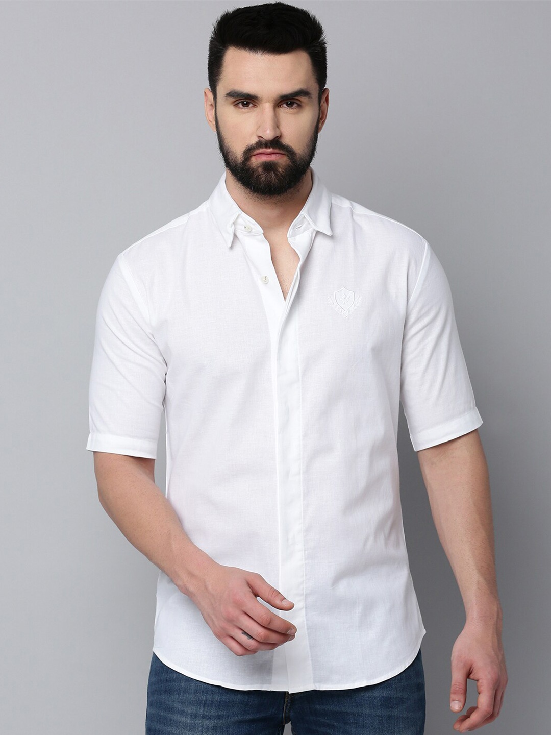 

SHOWOFF Comfort Spread Collar Cotton Casual Shirt, White